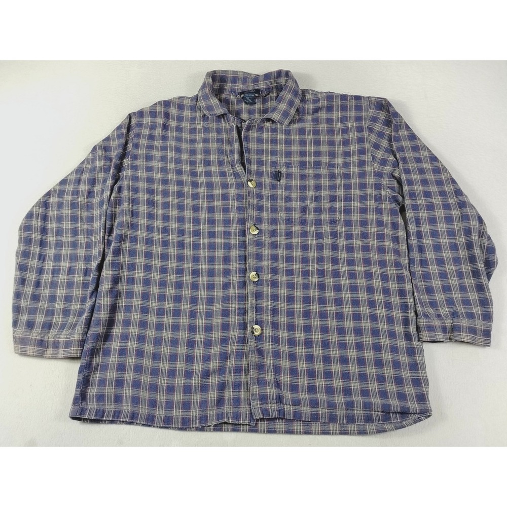 IZOD Pajama Shirt Mens XL Blue Plaid Flannel Sleepwear Button Front Top Cozycore